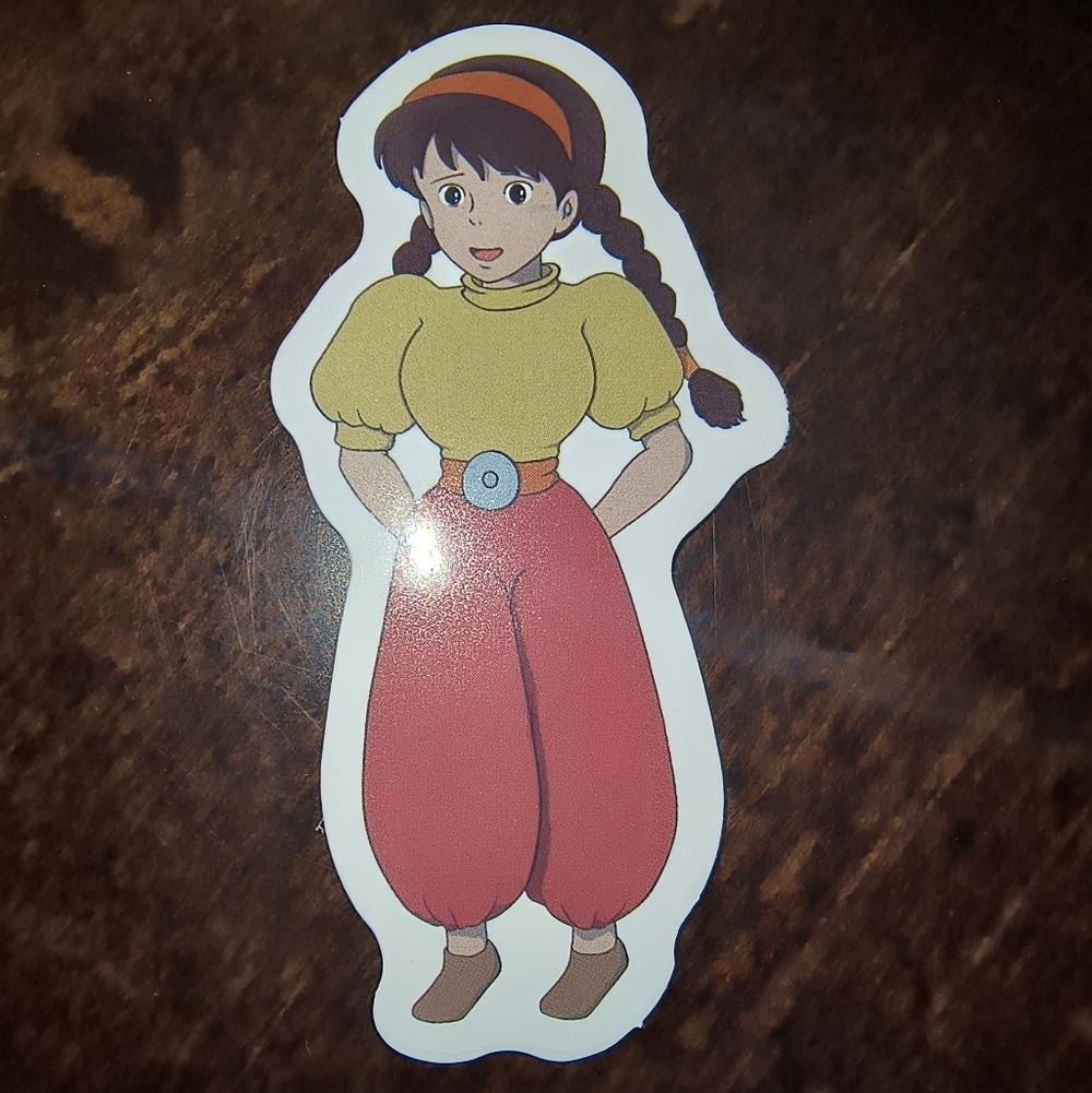 Anime character vinyl sticker — yellow top & red pants